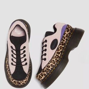 NEW IN BOX WITH TAGS Dr. Martens Buzz 5-Eye Leopard and Suede Powder Pink Shoes
